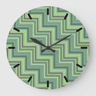 Olive green stripes stairs pattern large clock