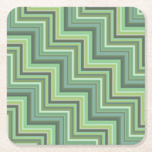 Olive green stripes stairs pattern square paper coaster