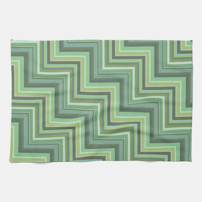 Olive green stripes stairs pattern tea towel (Horizontal)