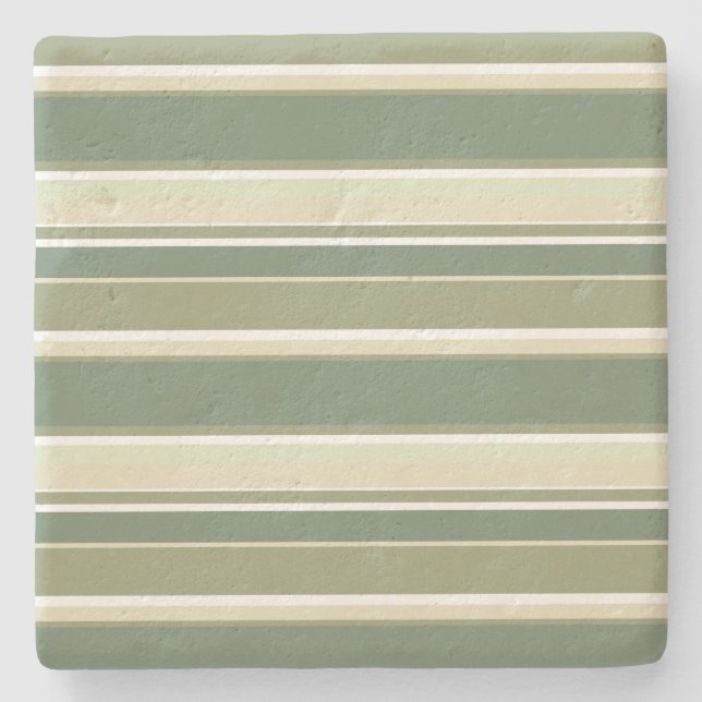 Olive green stripes stone coaster (Front)