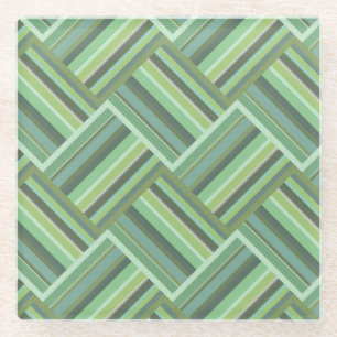 Olive green stripes weave glass coaster