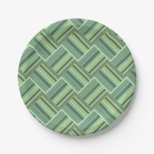 Olive green stripes weave paper plate