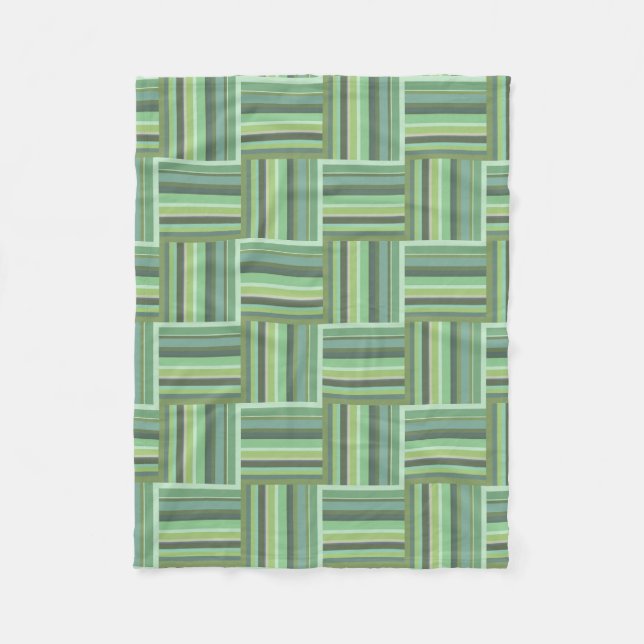 Olive green stripes weave pattern fleece blanket (Front)