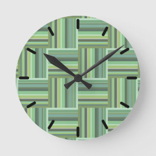 Olive green stripes weave pattern round clock