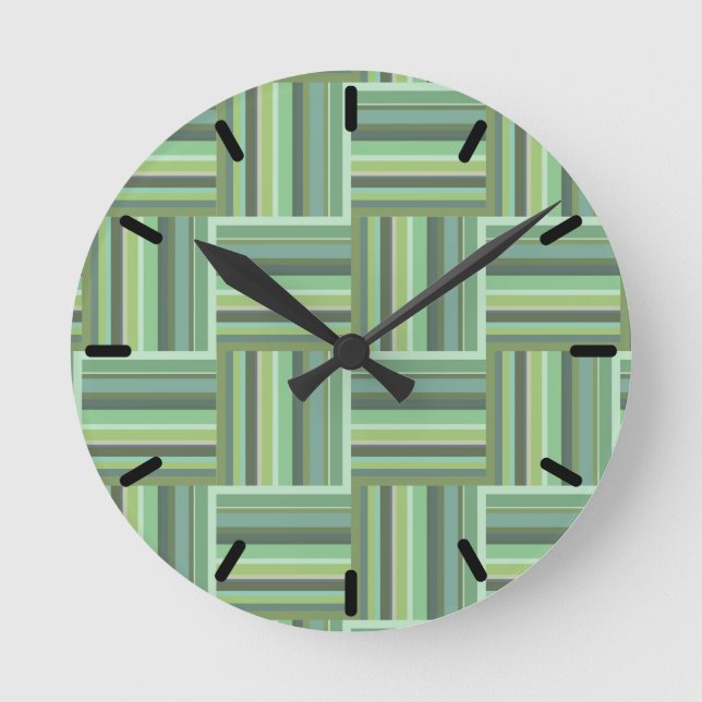 Olive green stripes weave pattern round clock (Front)