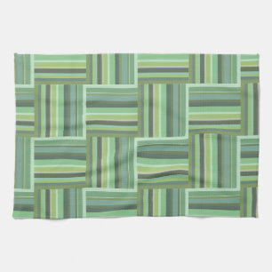 Olive green stripes weave pattern tea towel