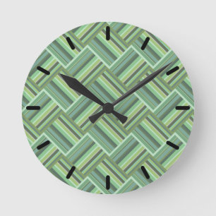 Olive green stripes weave round clock