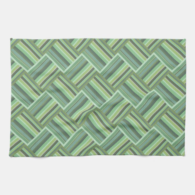 Olive green stripes weave tea towel (Horizontal)