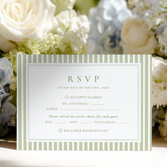 Olive Green Stripes Wedding RSVP Card (Creator Uploaded)