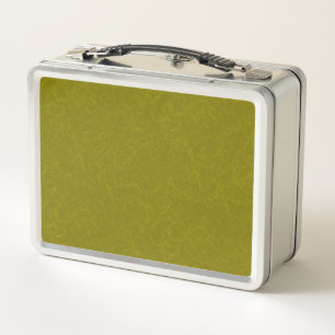 Olive green surface with subtle swirling pattern metal lunch box