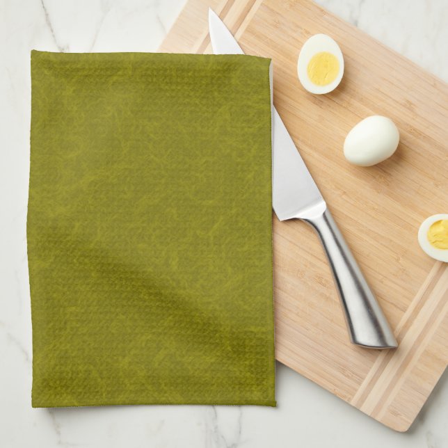 Olive green surface with subtle swirling pattern tea towel (Quarter Fold)