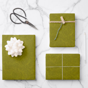 Olive green surface with subtle swirling pattern wrapping paper sheet