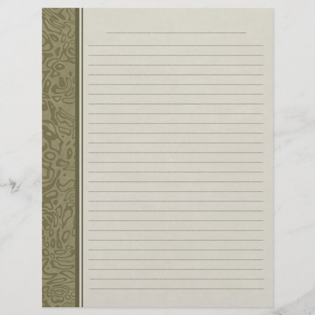 Olive Green Swirl Pattern Lined Binder Paper (Front)