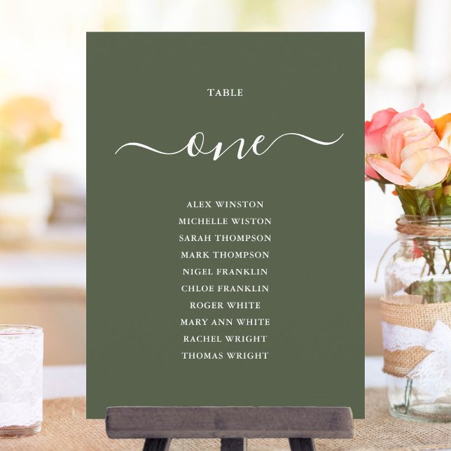 Olive Green Table Number Seating Chart (Olive Green Table Number Seating Chart)
