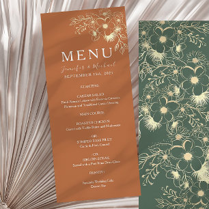 Olive Green Terracotta and Gold Floral Wedding Menu