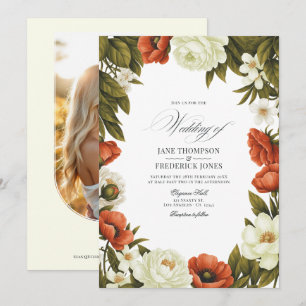 Olive Green Terracotta & Soft Ivory Floral Wedding Invitation