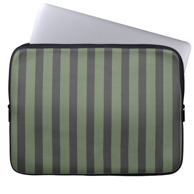 Olive Green Tick Striped Modern Laptop Sleeve (Front)