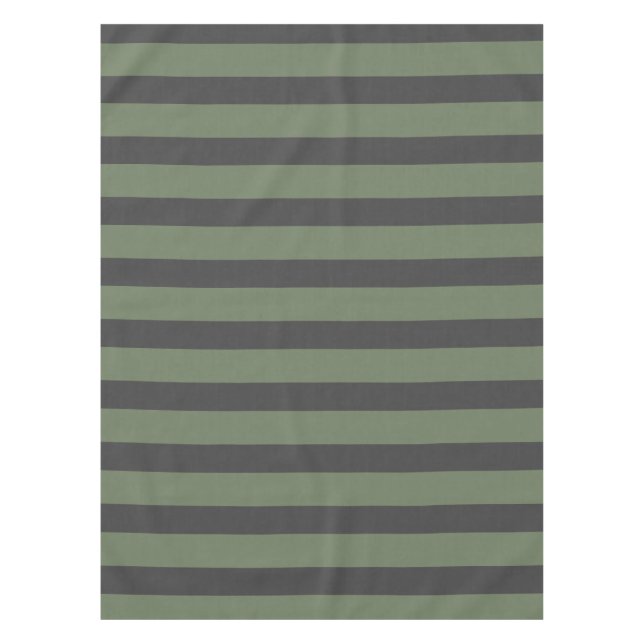 Olive Green Tick Striped Modern Tablecloth (Front)