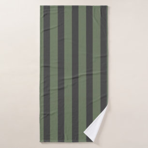 Olive Green Tick Striped Shower Curtain Bath Towel Set