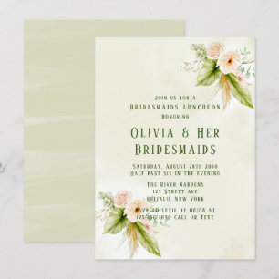 Olive Green Tropical Florals Bridesmaids Luncheon Invitation