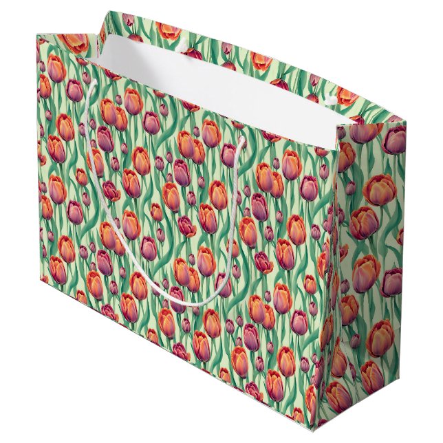 Olive Green Tulip Bouquet Large Gift Bag (Back Angled)