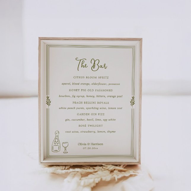 Olive Green Tuscan Elegant Bar Menu Sign (Creator Uploaded)