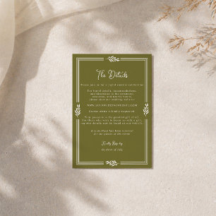 Olive Green Tuscan Elegant Wedding Details Card