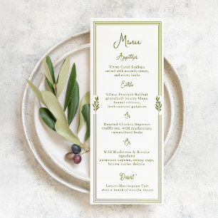 Olive Green Tuscan Elegant Wedding Menu Card