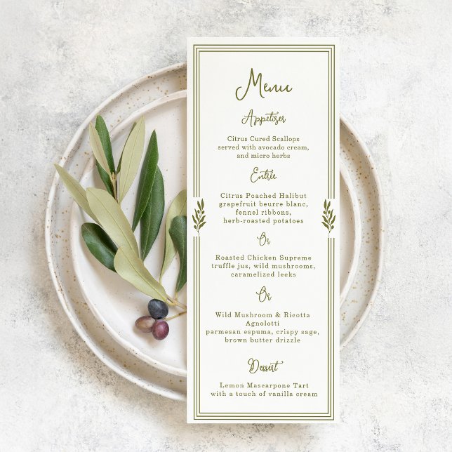 Olive Green Tuscan Elegant Wedding Menu Card (Creator Uploaded)