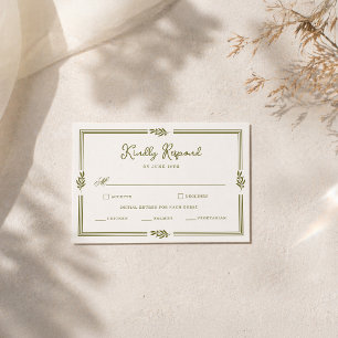 Olive Green Tuscan Elegant Wedding RSVP Card