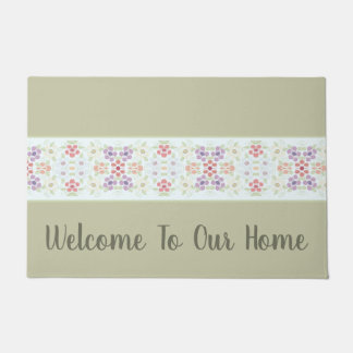 Olive Green Typography With Pastel Floral Doormat