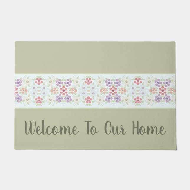 Olive Green Typography With Pastel Floral Doormat (Front)
