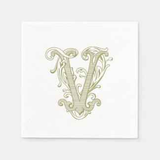 Olive Green "V" Monogram Cocktail Napkins