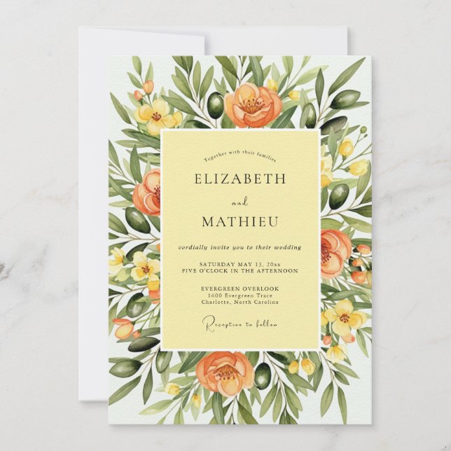 Olive Green Verdant Tuscan Wedding Invitation (Front)