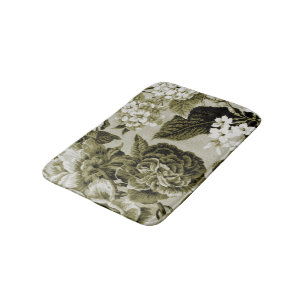 Olive Green Vintage Floral Toile No.1 Bath Mat