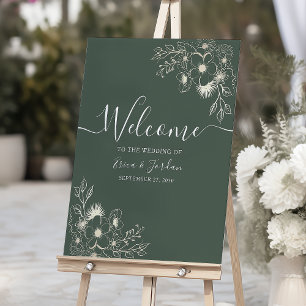 Olive Green Vintage Floral Wedding Welcome Poster