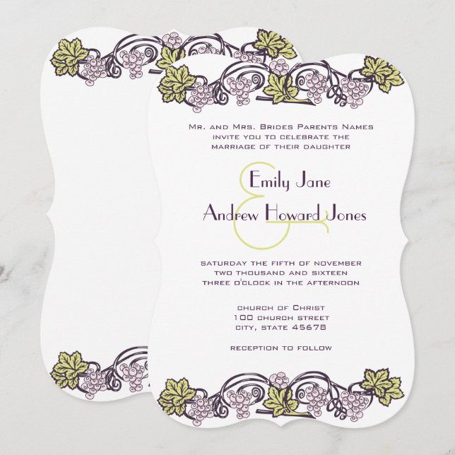 Olive Green Vintage Lavender Vineyard Wedding Invitation (Front/Back)