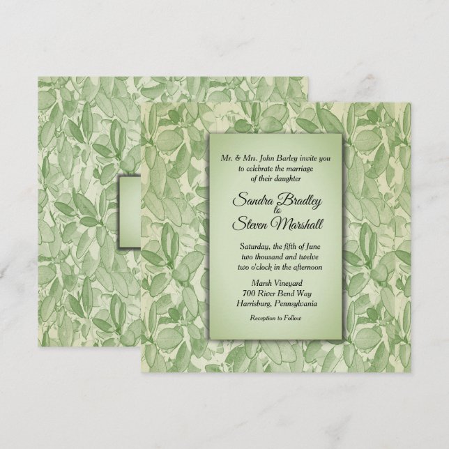 Olive Green Vintage Theme Wedding Invitation (Front/Back)