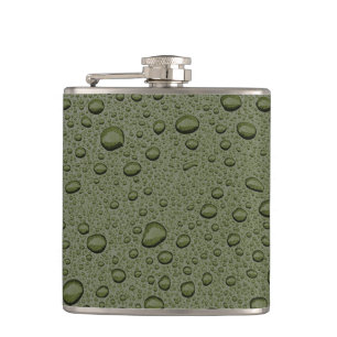 Olive green water droplets hip flask