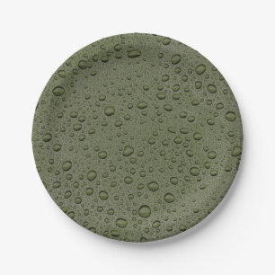 Olive green water droplets paper plate