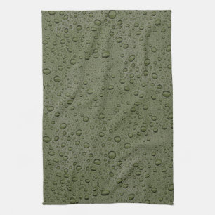 Olive green water droplets tea towel