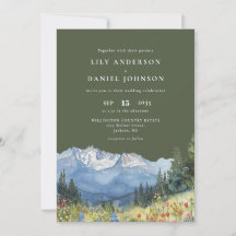 Olive Green Watercolor Mountain Wildflower Wedding