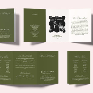 Olive Green Wedding Ceremony Tri-Fold Programme