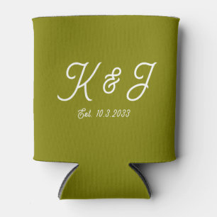 Olive Green Wedding Favour Monogrammed Can Cooler