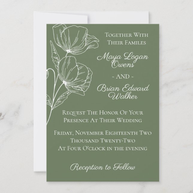 Olive Green Wedding Invitation (Front)
