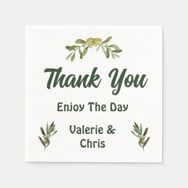 Olive Green Wedding Paper Napkin (Front)