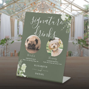 Olive Green Wedding Pet Dog Signature Drinks Pedestal Sign