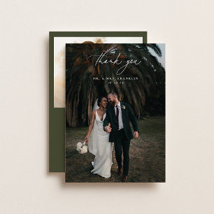 Olive Green Wedding Photo Thank You Card