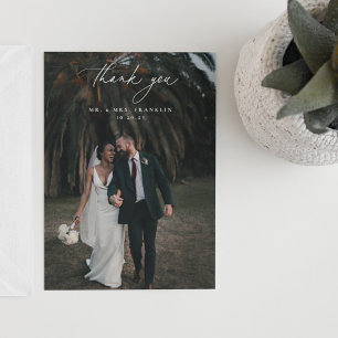 Olive Green Wedding Photo Thank You Card