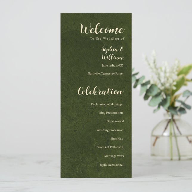  Olive Green Wedding Program, Wedding Ceremony Programme (Standing Front)